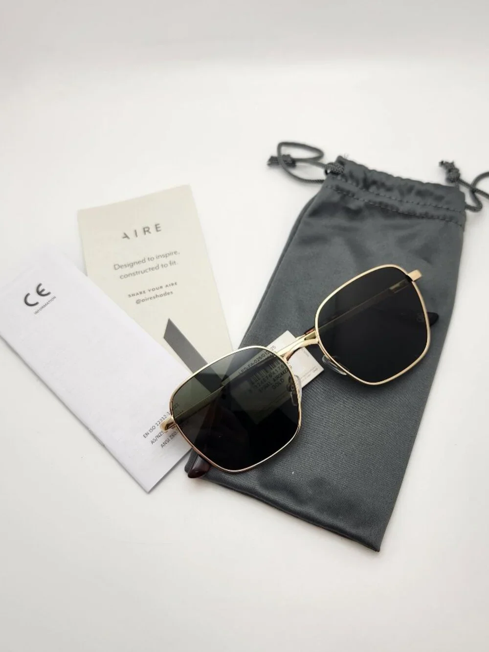 AIRE Spiral Gold Sunglasses Green Lenses AIR2442269 NWT w/ Pouch